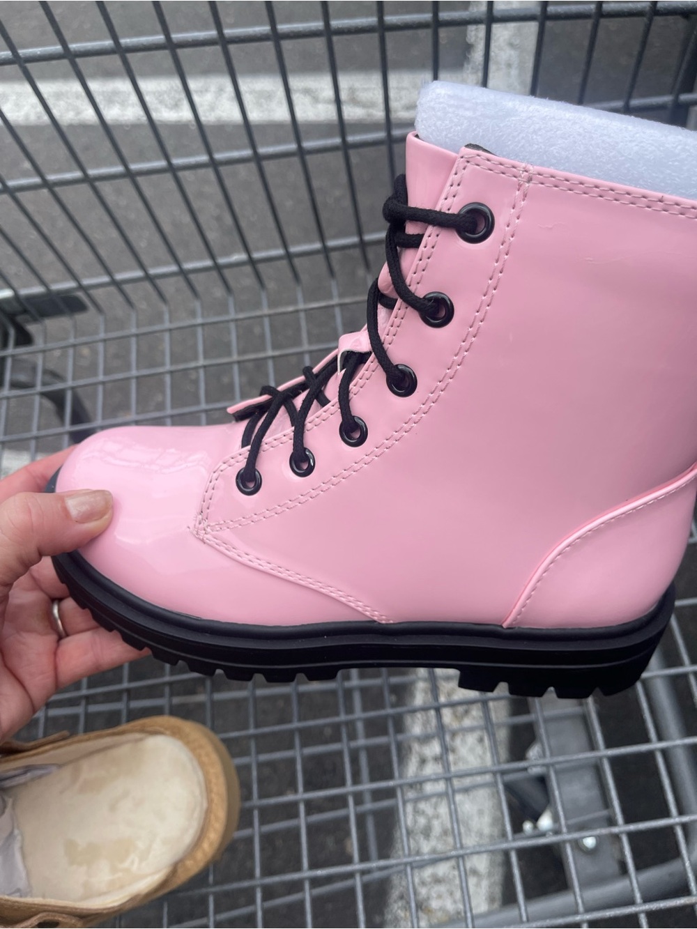 Soda Kids Pink Lace-Up Glossy Combat Boot
